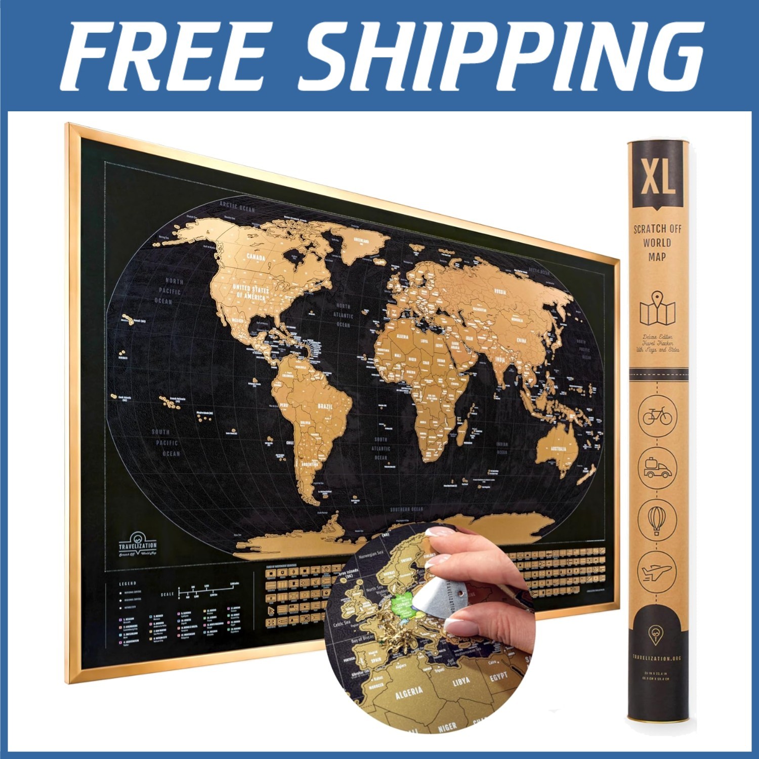 Luxury Gold Coating World Map for Travel Enthusiasts