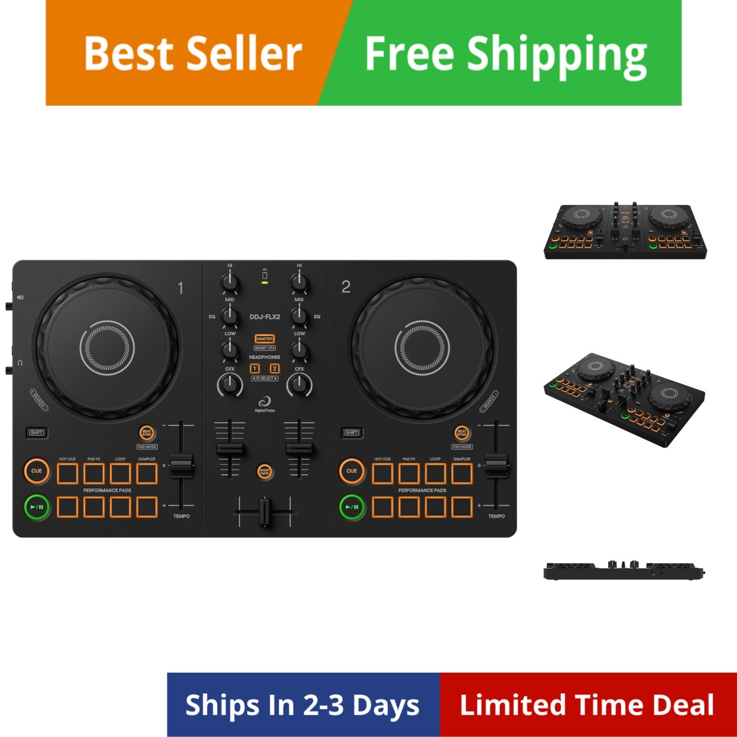 Pioneer DJ DDJ- Beginner DJ Controller – Portable USB-Powered 2-Channel Contr...