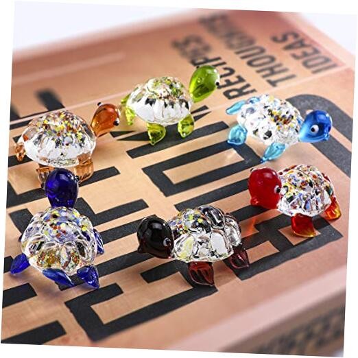  Set of 6, Hand Blown Glass Sea Turtle Figurines 1.5'' Glass Turtle Miniature 