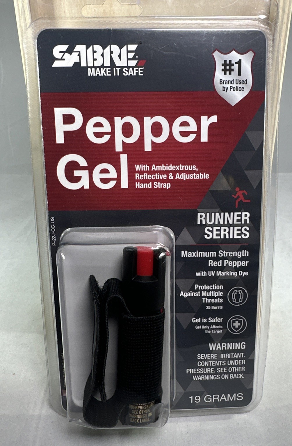 Sabre Pepper Gel Black Adjustable Reflective Hand Strap Runner Series Sealed