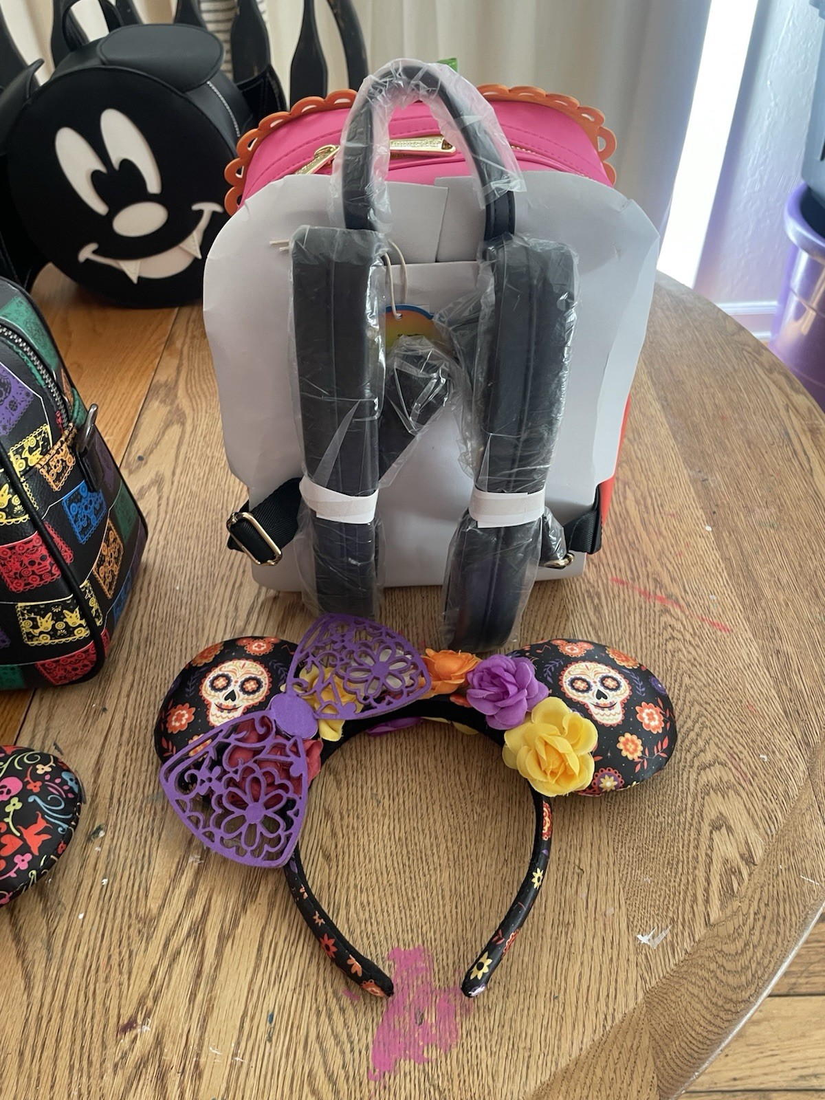 Loungefly Disney Coco Mini Backpack and Ear Headband Set Pink Orange Black