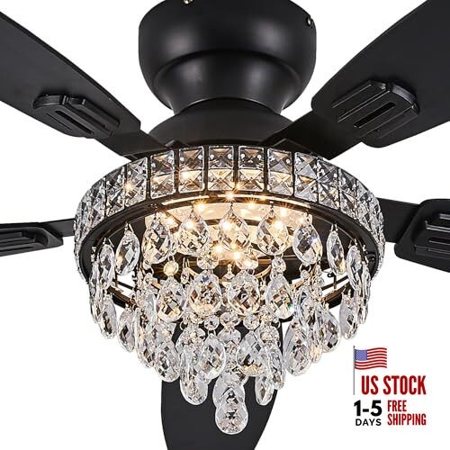 Crystal Ceiling Fan Fandelier with Lights-Ceiling Fans with Lights,50" Black