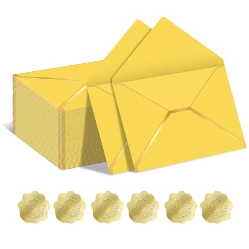 50 Pieces A7 Colorful 5x7 Envelopes V Flap Invitation Envelopes,Letter Yellow