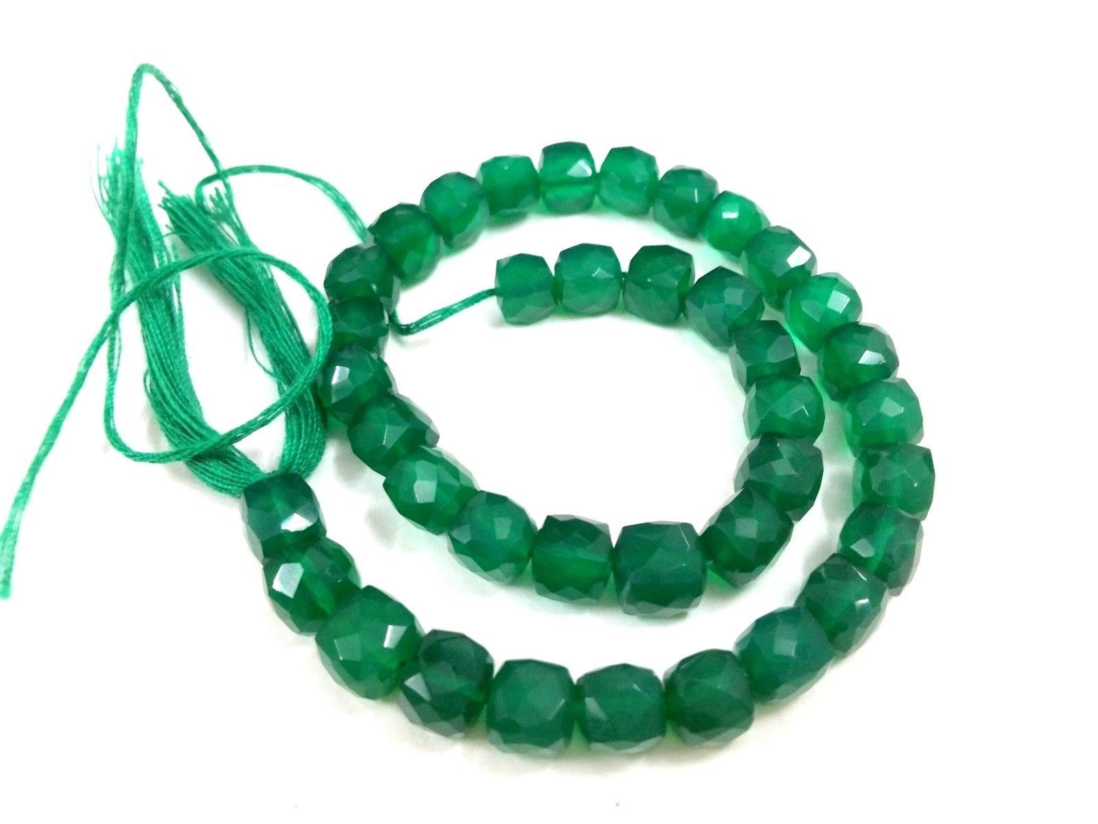 1 Strand Natural Green Onyx 3D Cube Box Faceted 6-7mm Gemstone Beads 7"inch