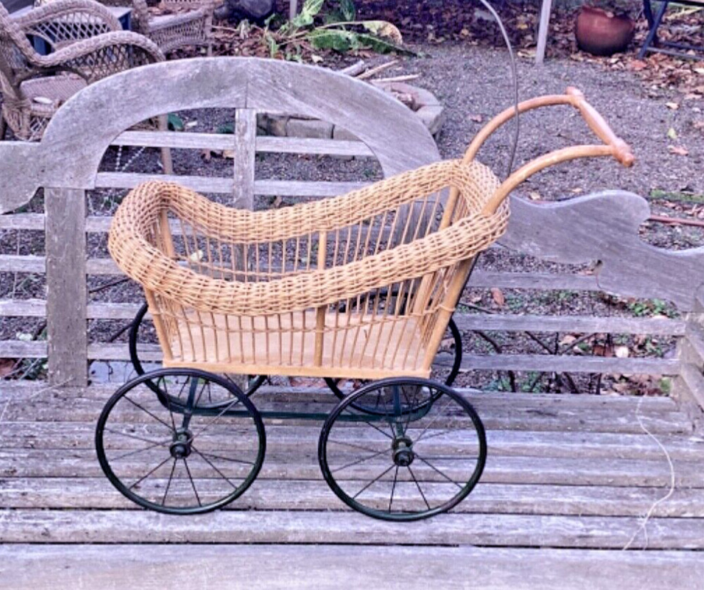 Antique Rattan/ Wicker Doll Carriage