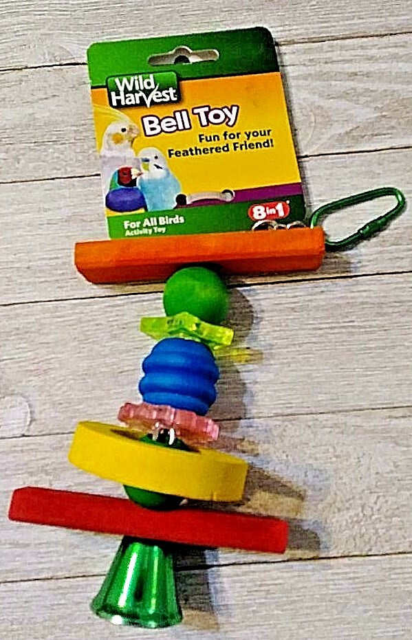Wild Harvest Bell Toy Bird Cage Hanging Wood & Bell Toy 