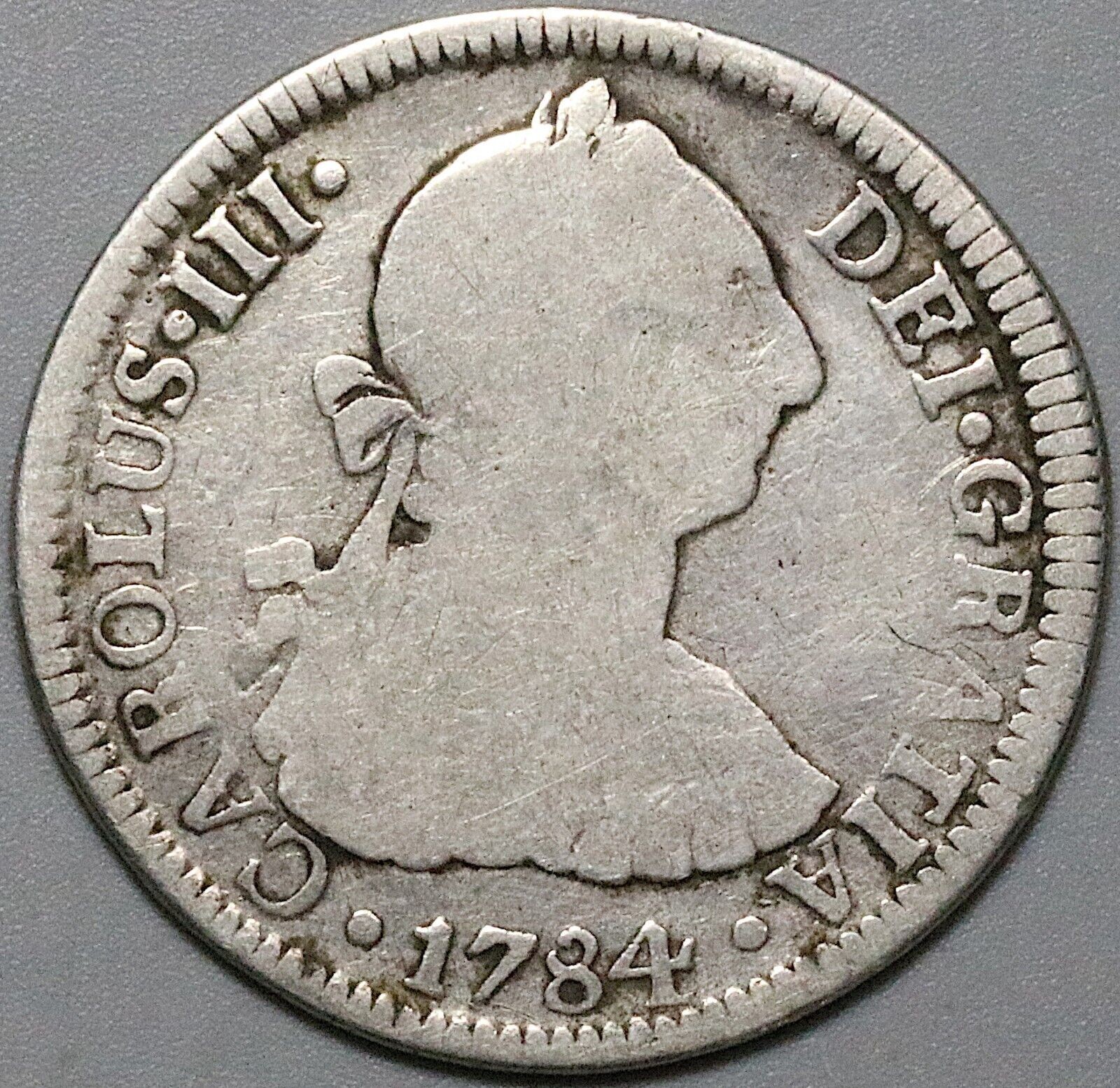 1784 Mo FM Mexico 2 Reales Rare Assayer Charles III Spain Colony Coin (23123101R