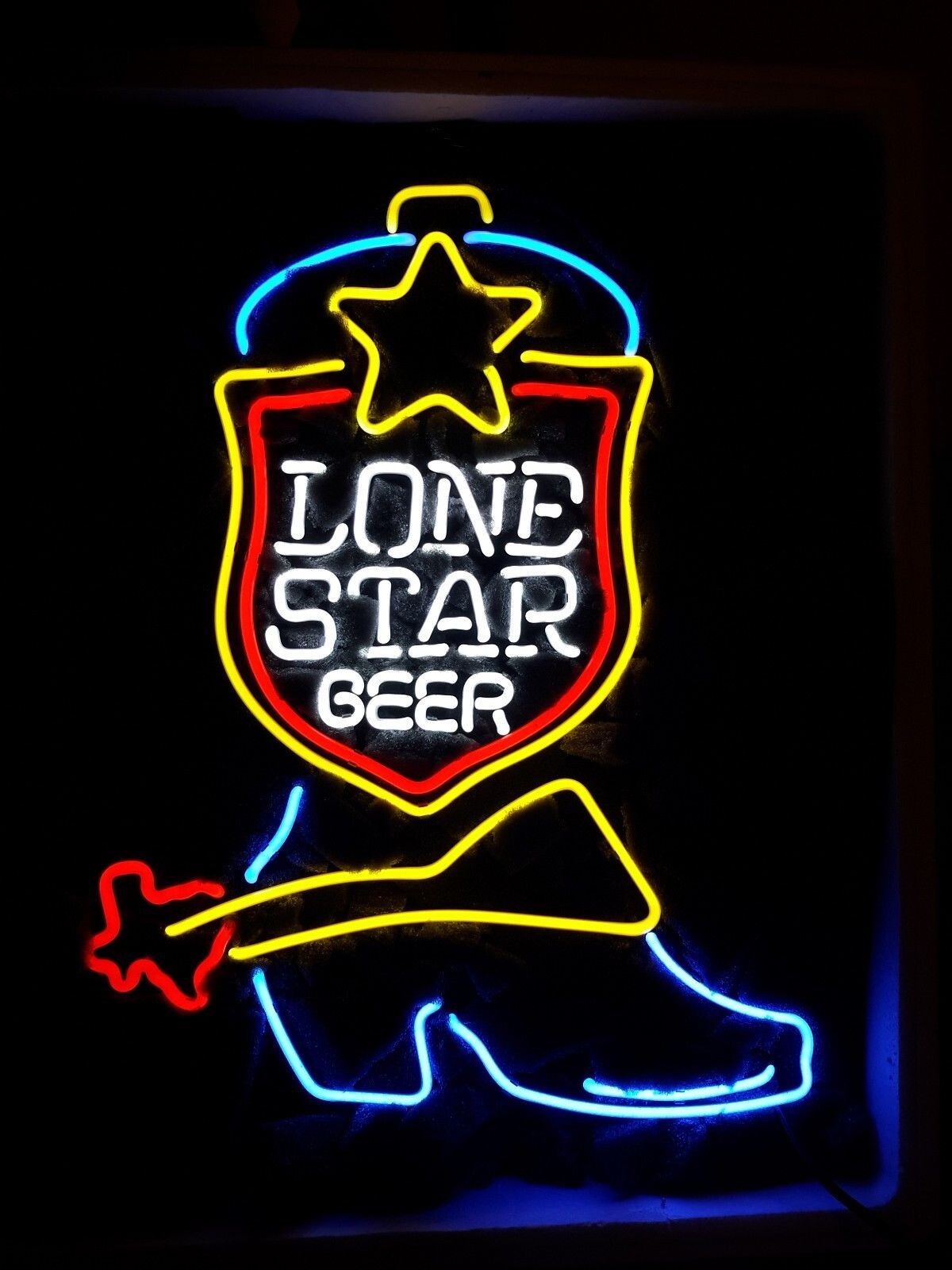 Lone Star Beer Boot Neon Sign Lamp Real Glass Bar Man Cave Wall Hanging HA 24"