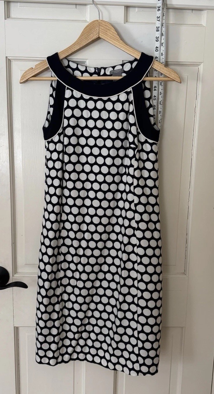 Ann Taylor Petites Navy & White Polka Dot Sleeveless Knee Length Lined Dress 4P