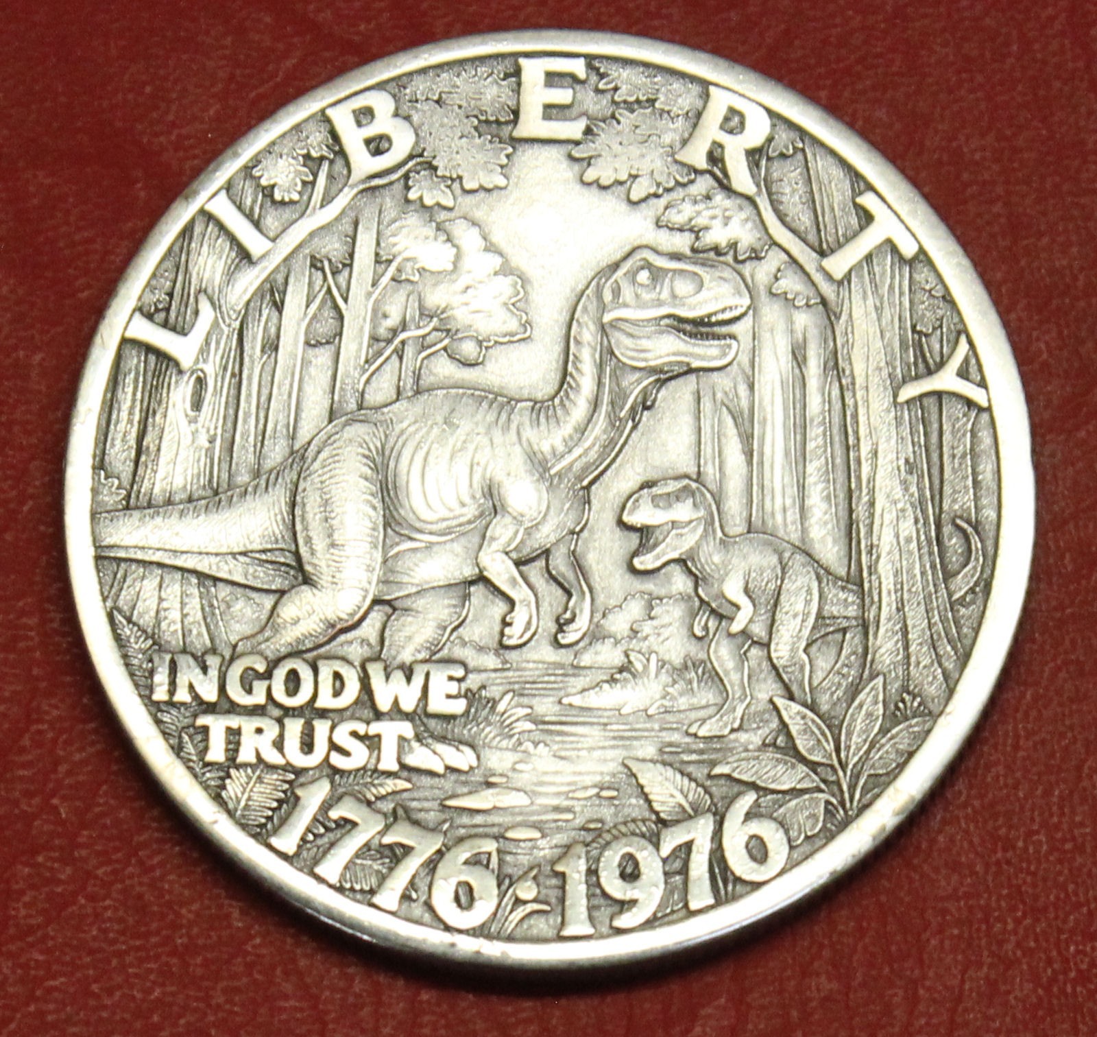 HOBO Nickel T-Rex Made from a Real US Eisenhower 1 Dollar 38mm