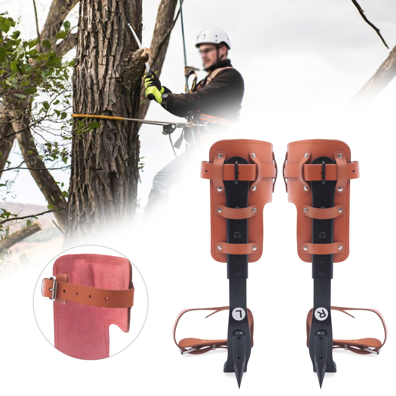 Adjustable Tree Climbing Spike Set Pole Climbing Spurs Steel Climber Strap Gaffs