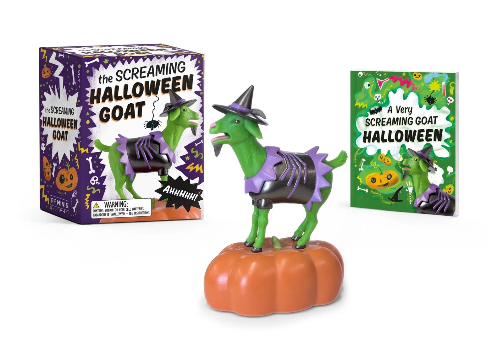 The Screaming Halloween Goat Figurine with Sound and Ghost Stories Mini-Book NEW
