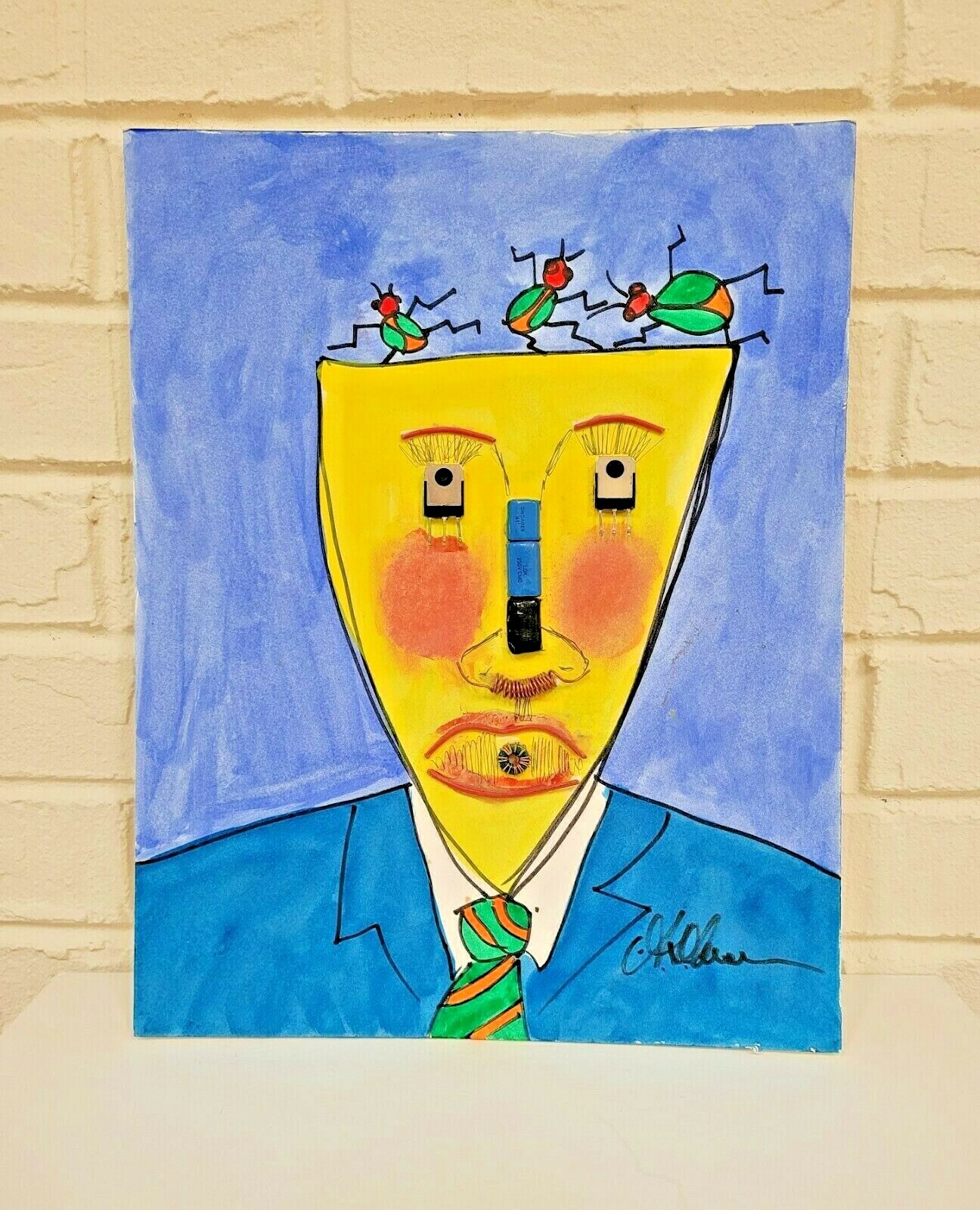 COMPUTER CHIPS DADA Man; Mixed-Media Assemblage FOLK ART PAINTING