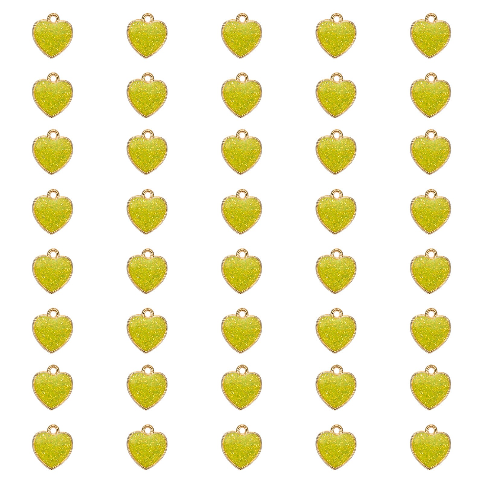 40 Pcs Glitter Heart Charm for Jewelry Making DIY Necklace, Yellow