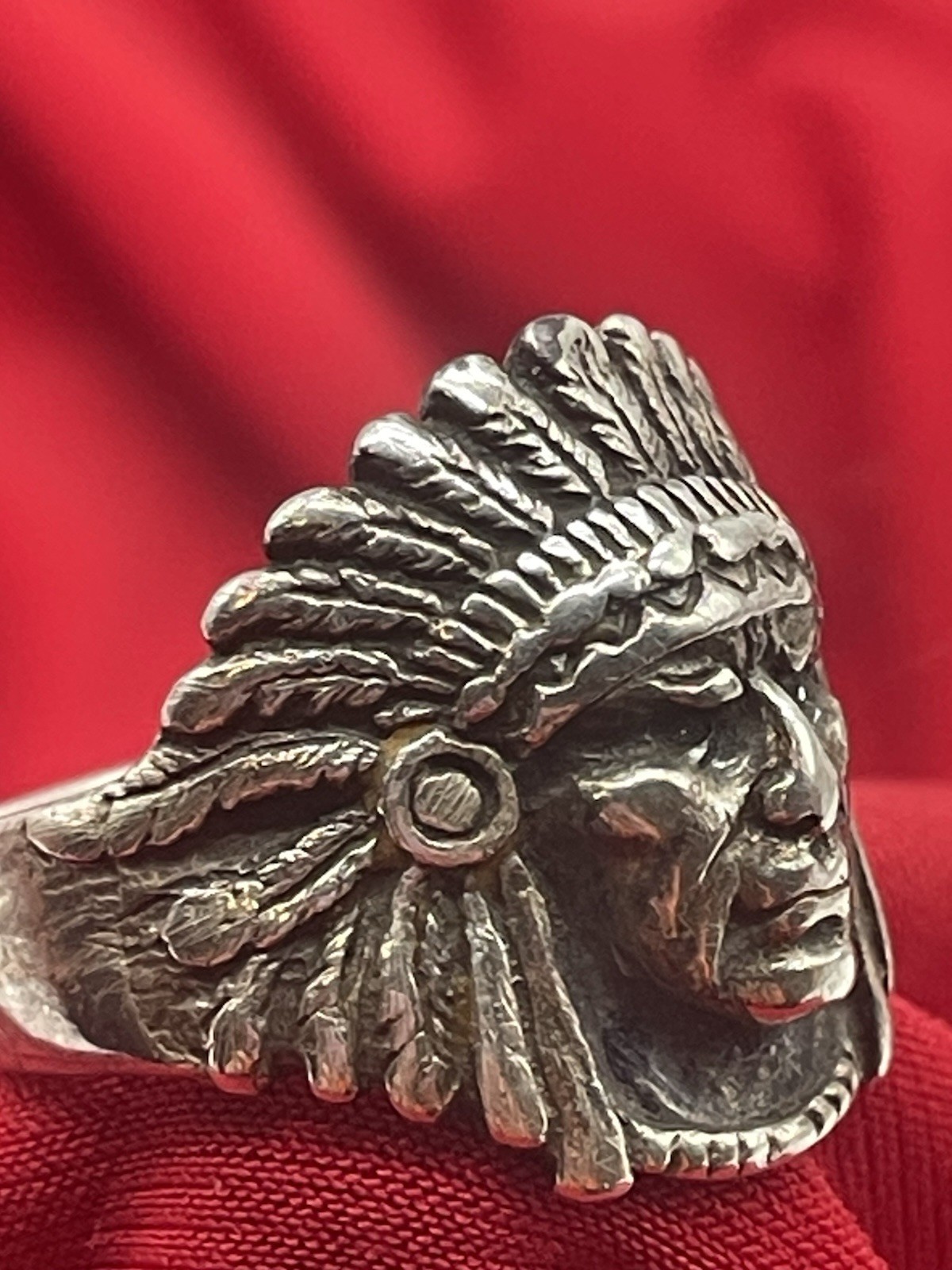 vintage sterling silver indian chief ring size 10 great detail very nice