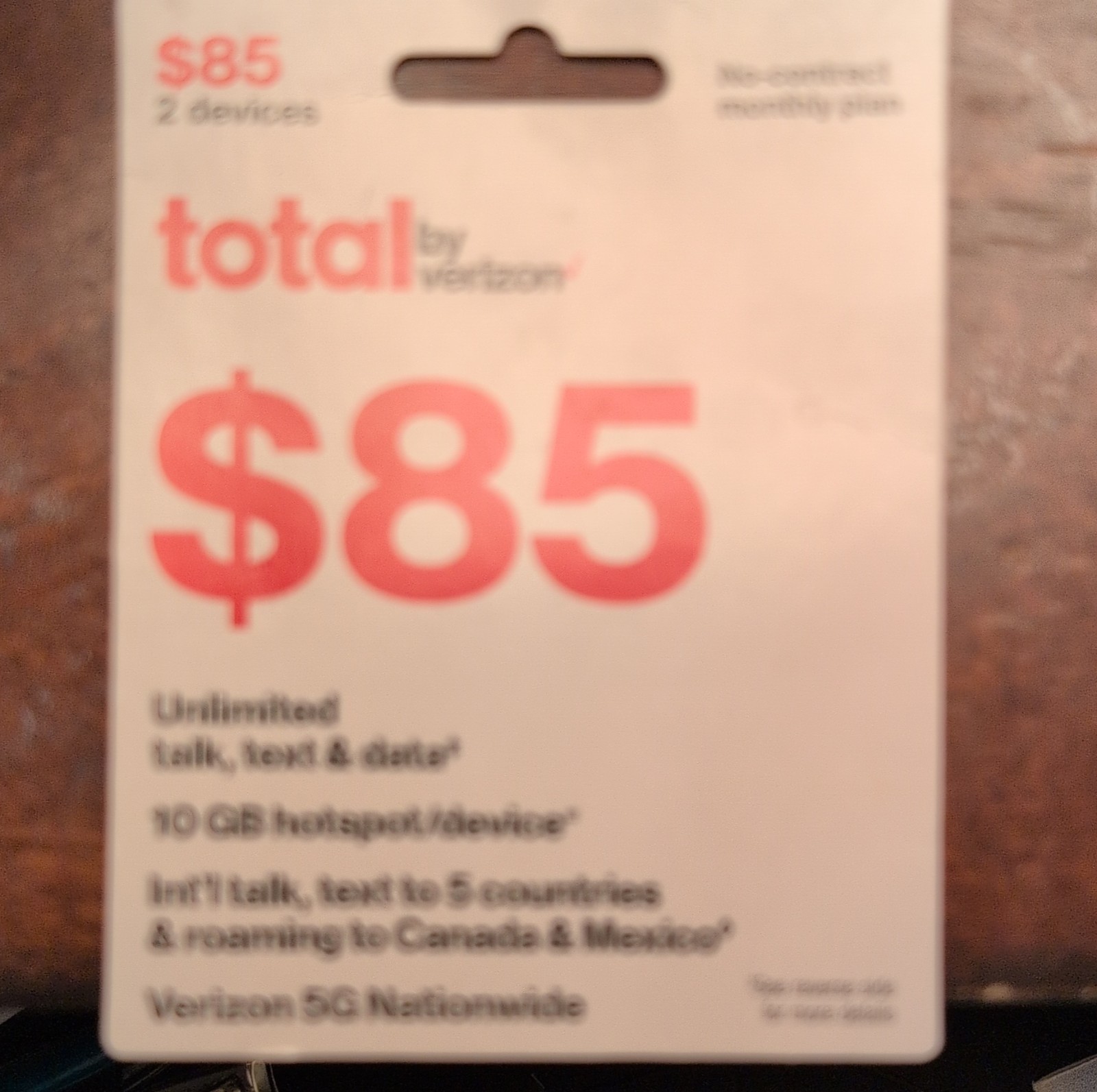 Total by Verizon $85 Prepaid Card Unlimited Data, 5G, Int'l Talk, Canada/Mexico
