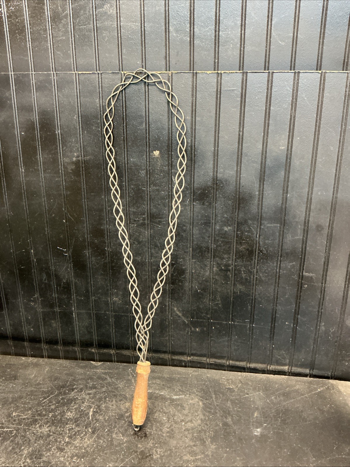 Antique 30" Braided Wire Rug Beater Primitive Wood Handle