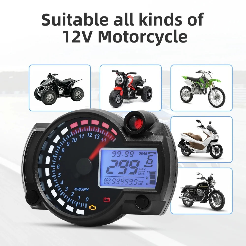 Multiple Color Backlight Motorcycle Speedometer Dashboard LCD Digital Tachometer