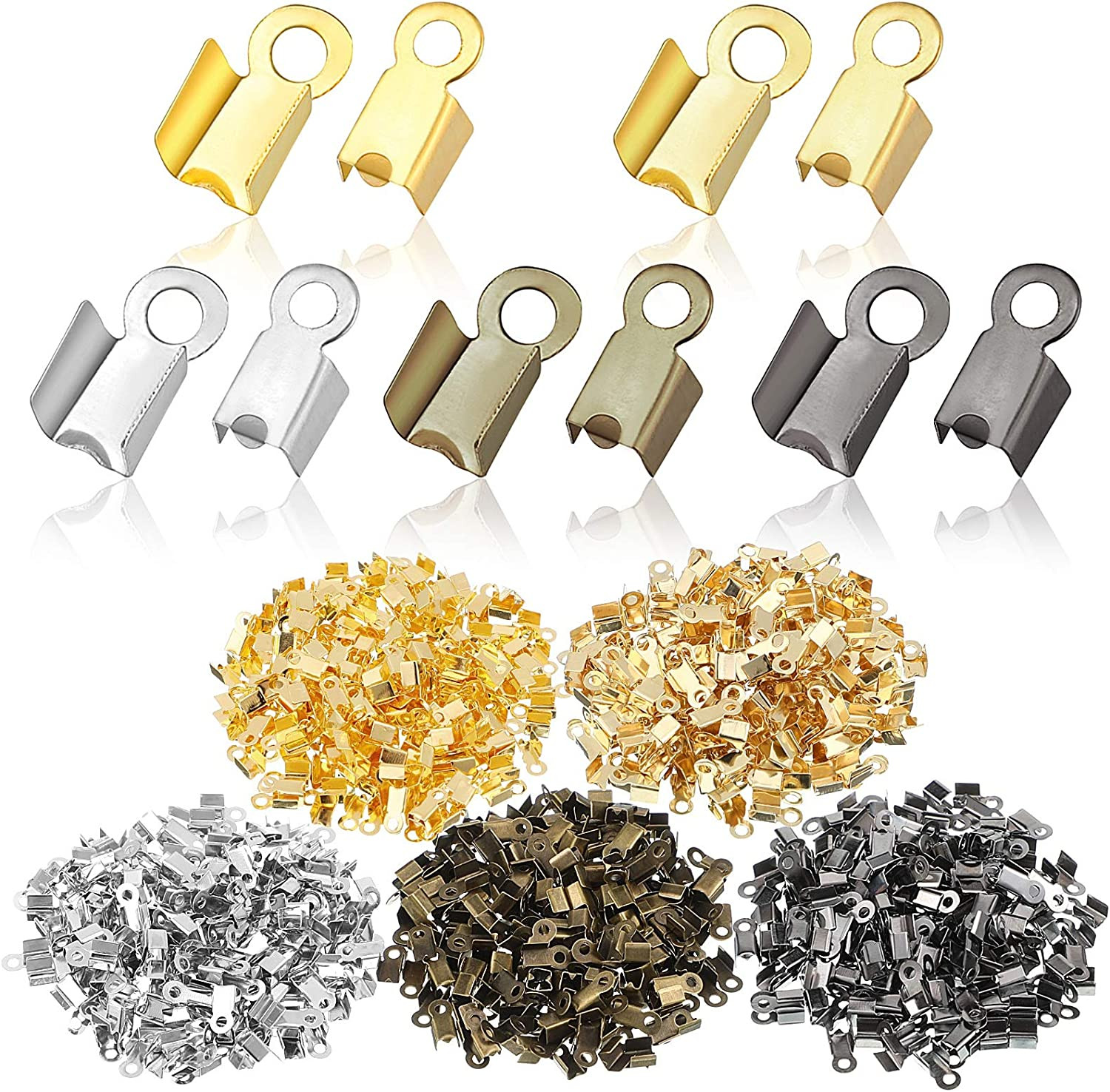 1000 Pieces Fold Over Cord Ends Cord Crimp Leather Ribbon End Clasp Tips Caps