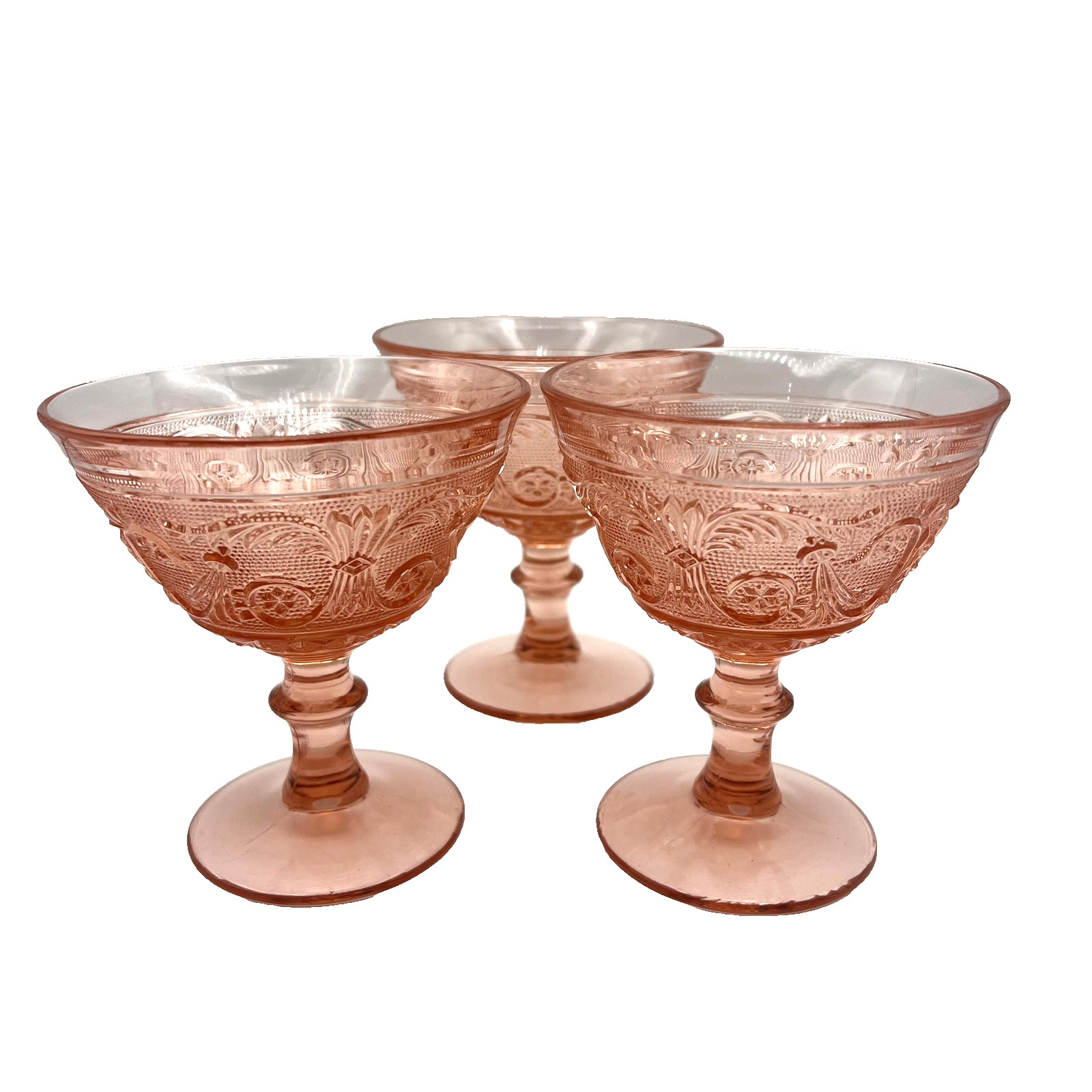 Vintage Duncan & Miller Pink Sandwich Footed Dessert Sherbets Set of 3