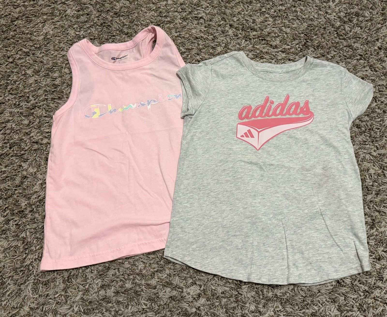 Champion Pink Tank & adidas Gray Graphic T-Shirt Girls Size S 7 Summer Casual