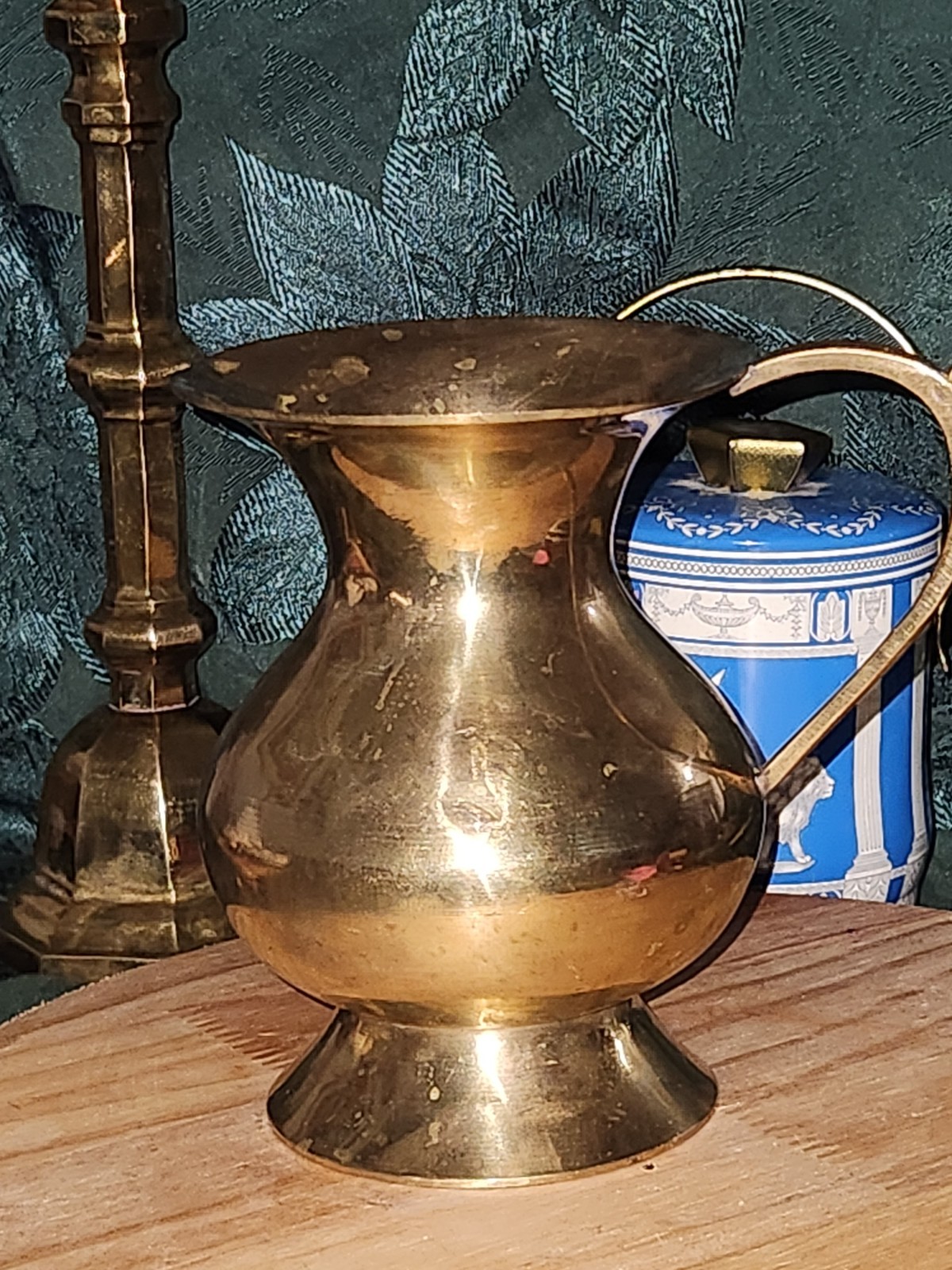 Vintage 7.5" Solid Brass Pitcher with Handle India Heavy Sturdy Water Jug Vase