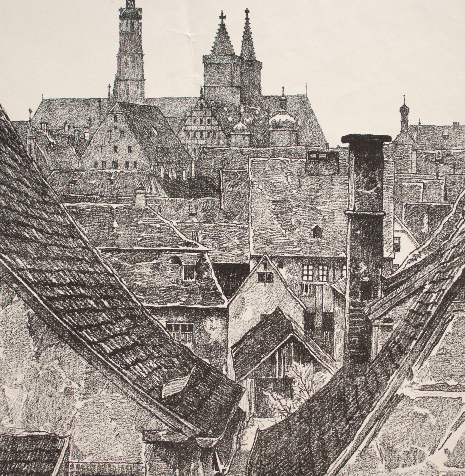 Rottenburg Jacobi Church Historical View Monogram E. L. Lithograph 20th Century