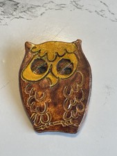 Hand Carved Wooden Owl Brooch / Pendant ~ Vintage Collectible Handmade Jewelry