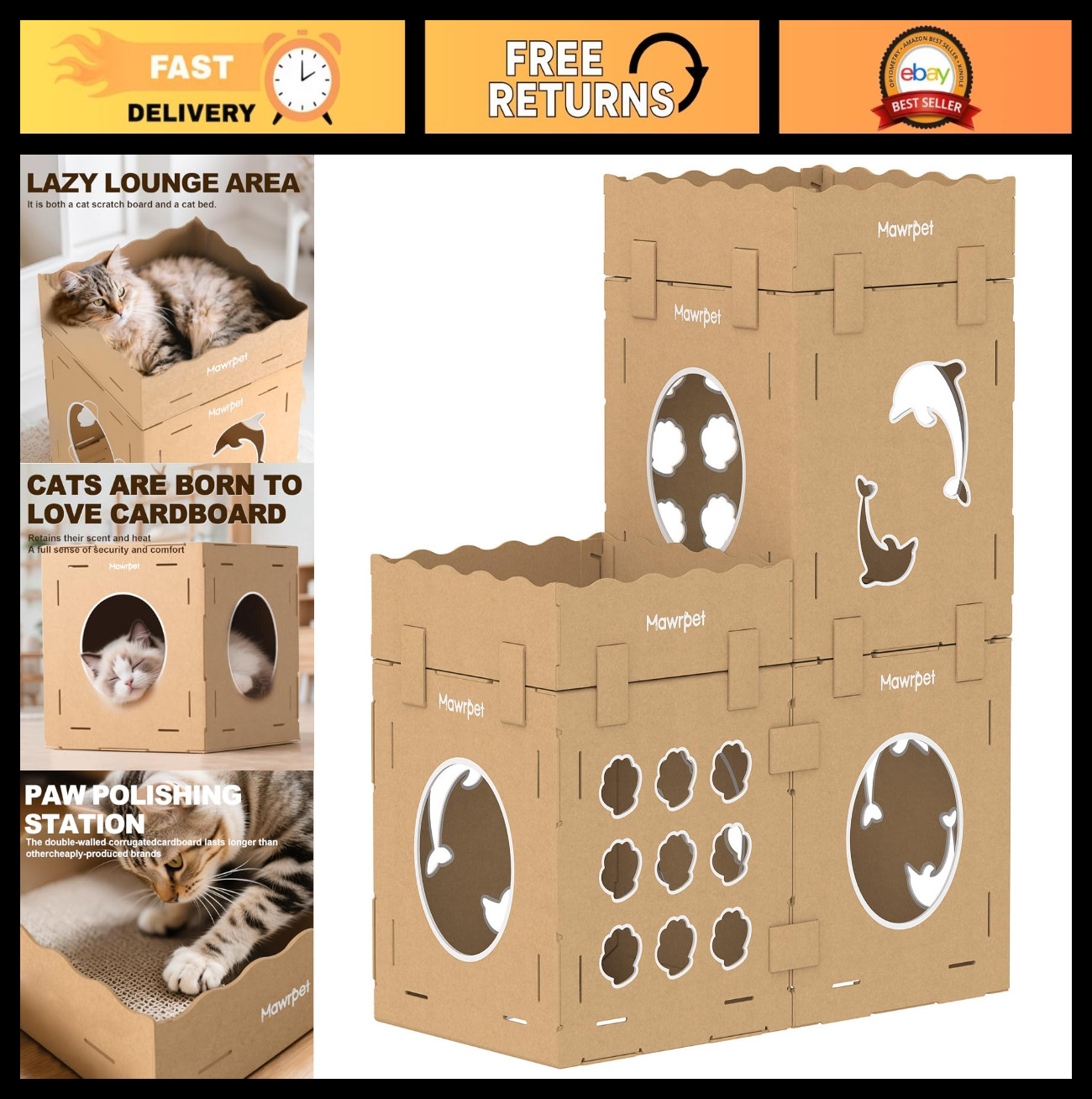 DIY Cat House & Scratcher - Modular Condo with Scratching Pads, Indoor Playhouse