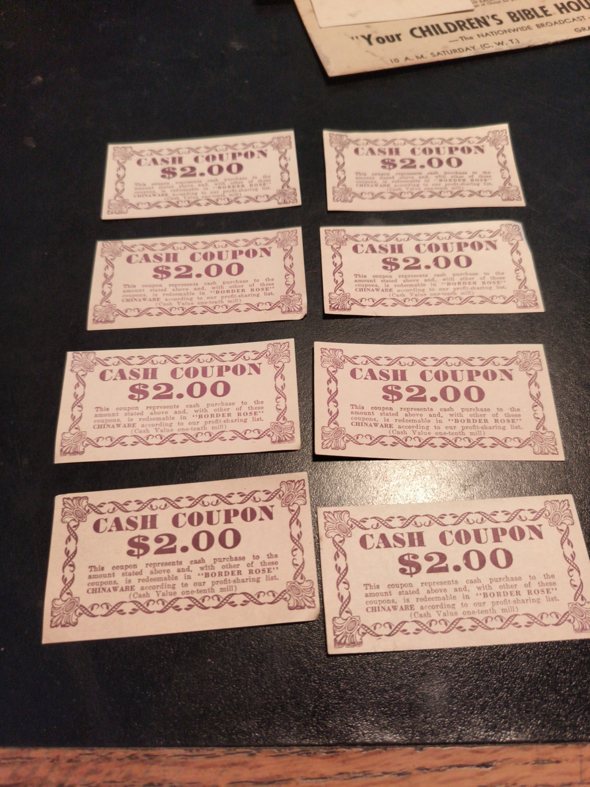 Vintage $2 Cash Coupons Lot Of 8 For Border Rose China Wear Early 1900s
