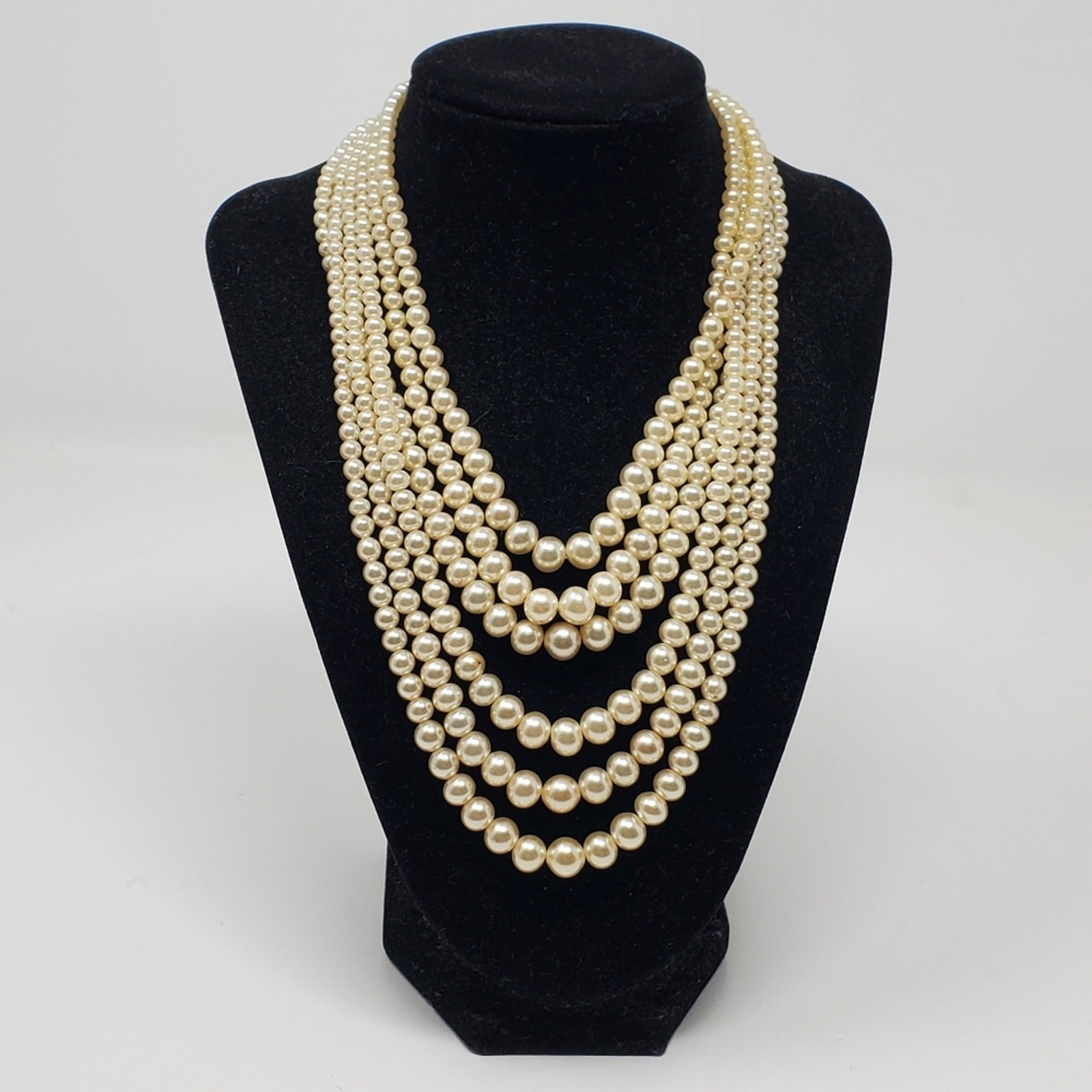 Vintage 6 Strand Imitation pearl necklace with sterling silver safety clasp