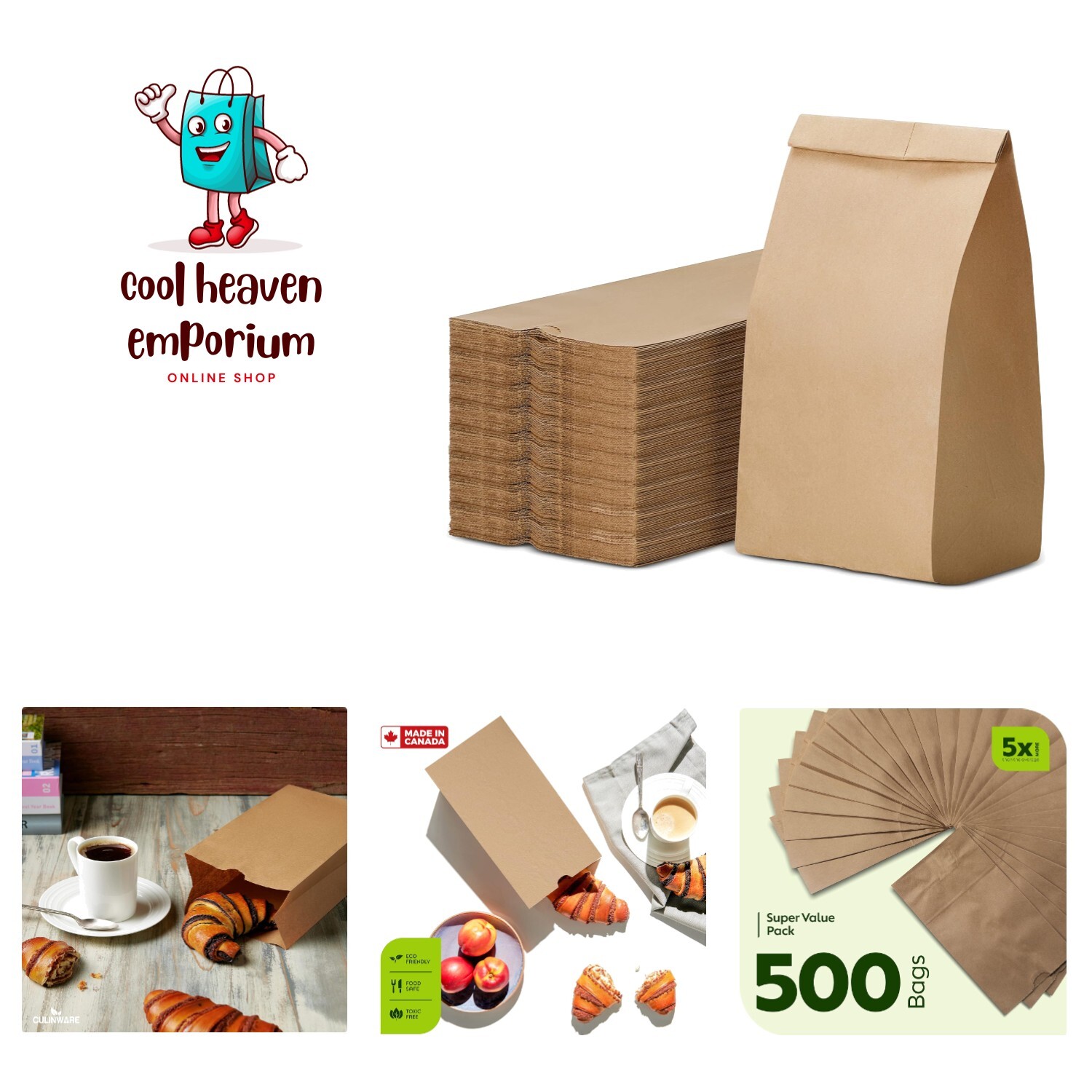 Kraft Paper Bags 5 Lb - Durable Brown Paper Bags for Snack, Lunch, Sandwich, ...