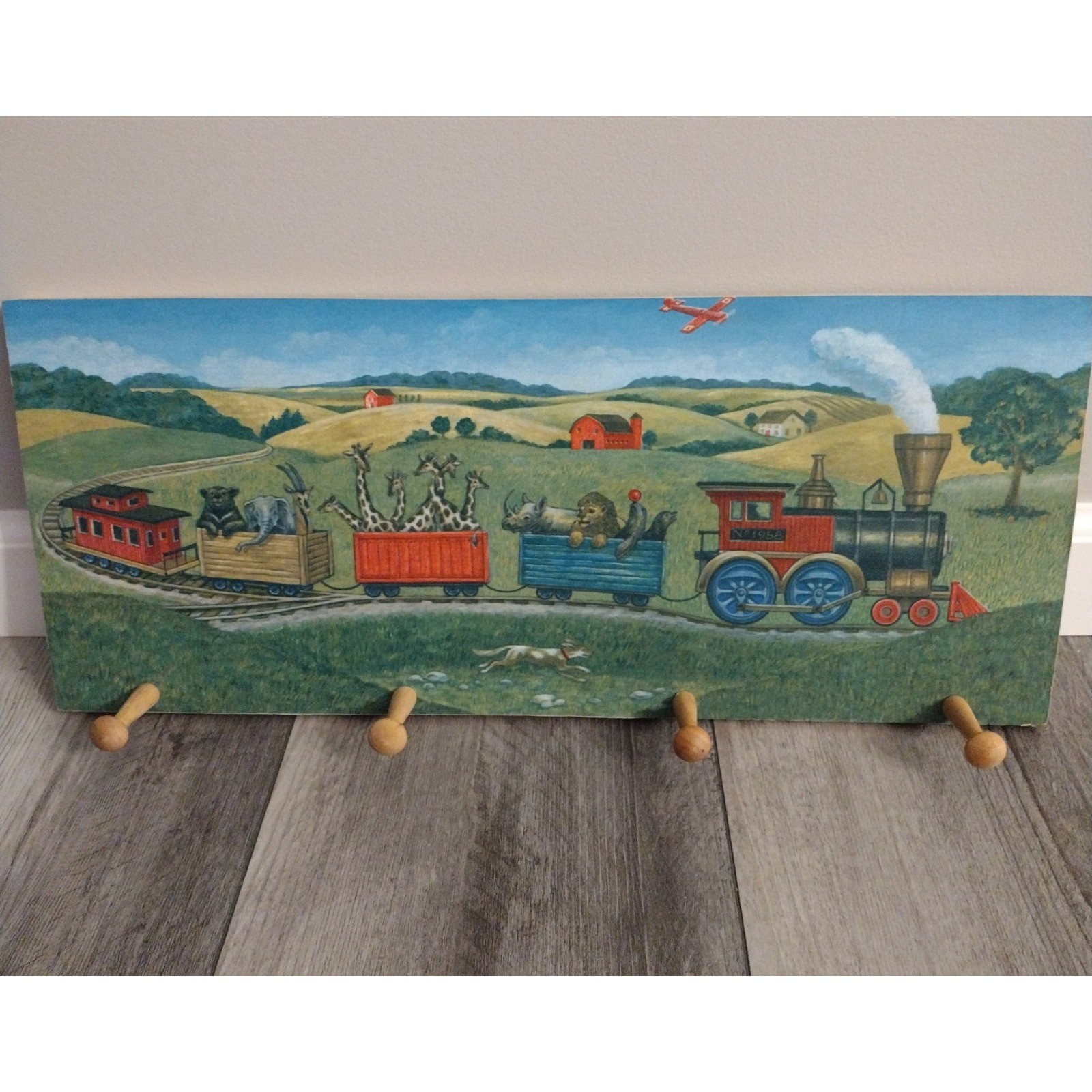 Circus train zoo animals wall hanging with hooks bedroom decor