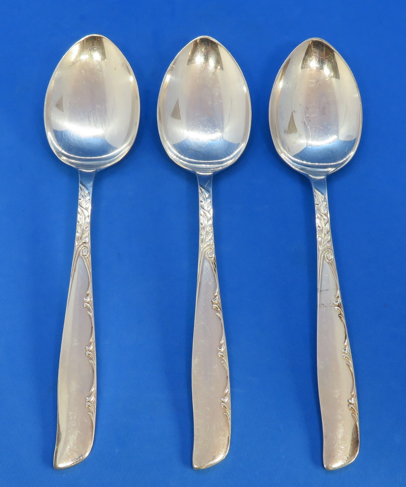Silver plate electroplate vintage Art Deco antique set of three serving spoons