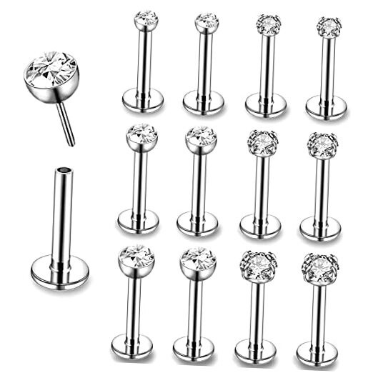  12Pcs 16G Pushin Lip Rings, Stainless Steel Medusa L:8mm 12Pcs-Sliver(16G)