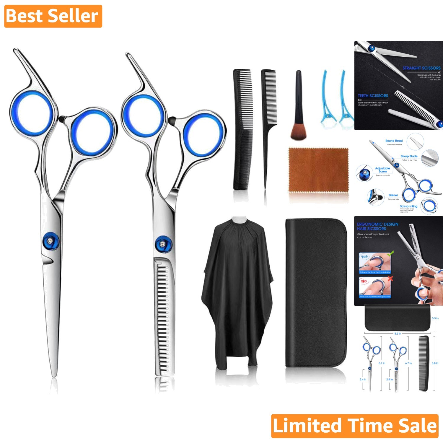 10-Piece Stainless Steel Hairdressing Scissors Set for Professional Grooming