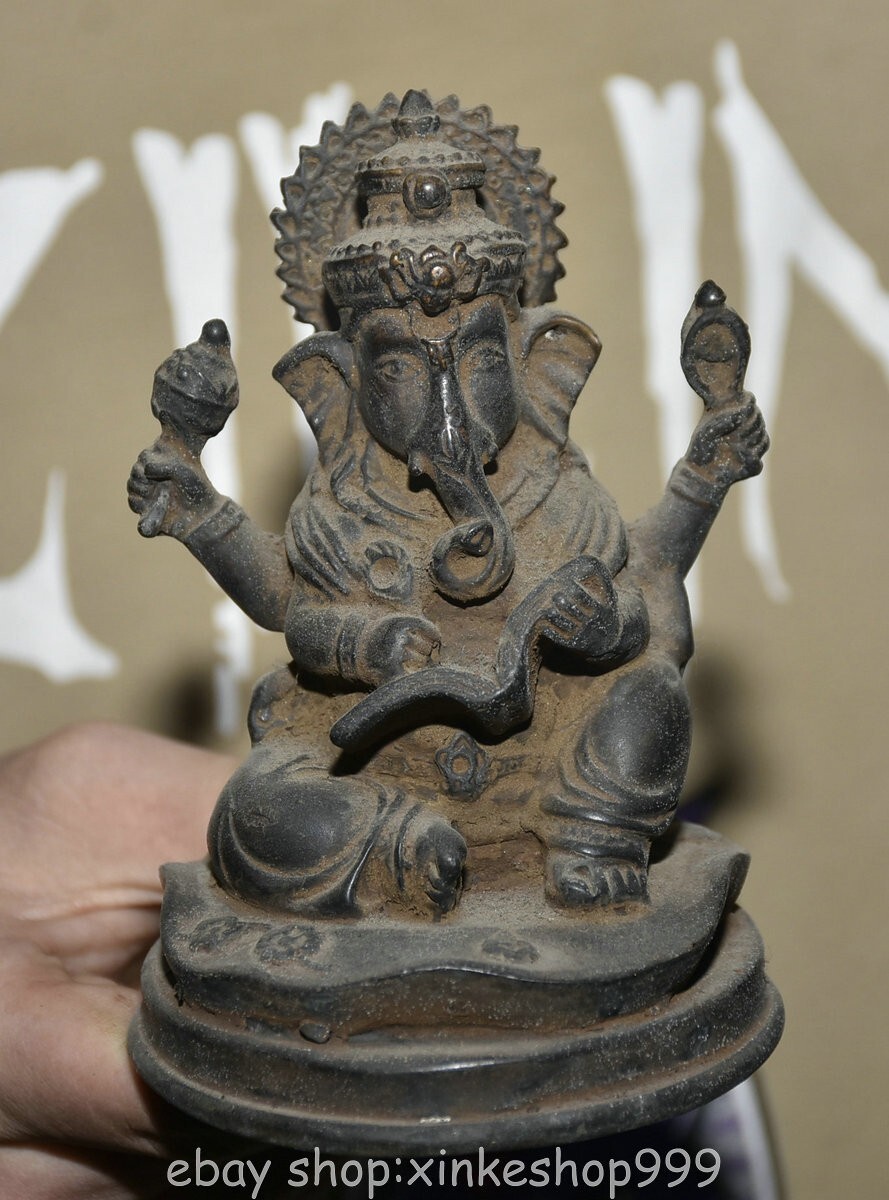 4.8" Old Tibet Bronze Buddhism Ganesh Lord Ganesha Elephant God Buddha Statue