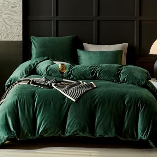  Duvet Cover Size Flannel Duvet Cover Bedding Sets, 3pcs Queen Emerald Green