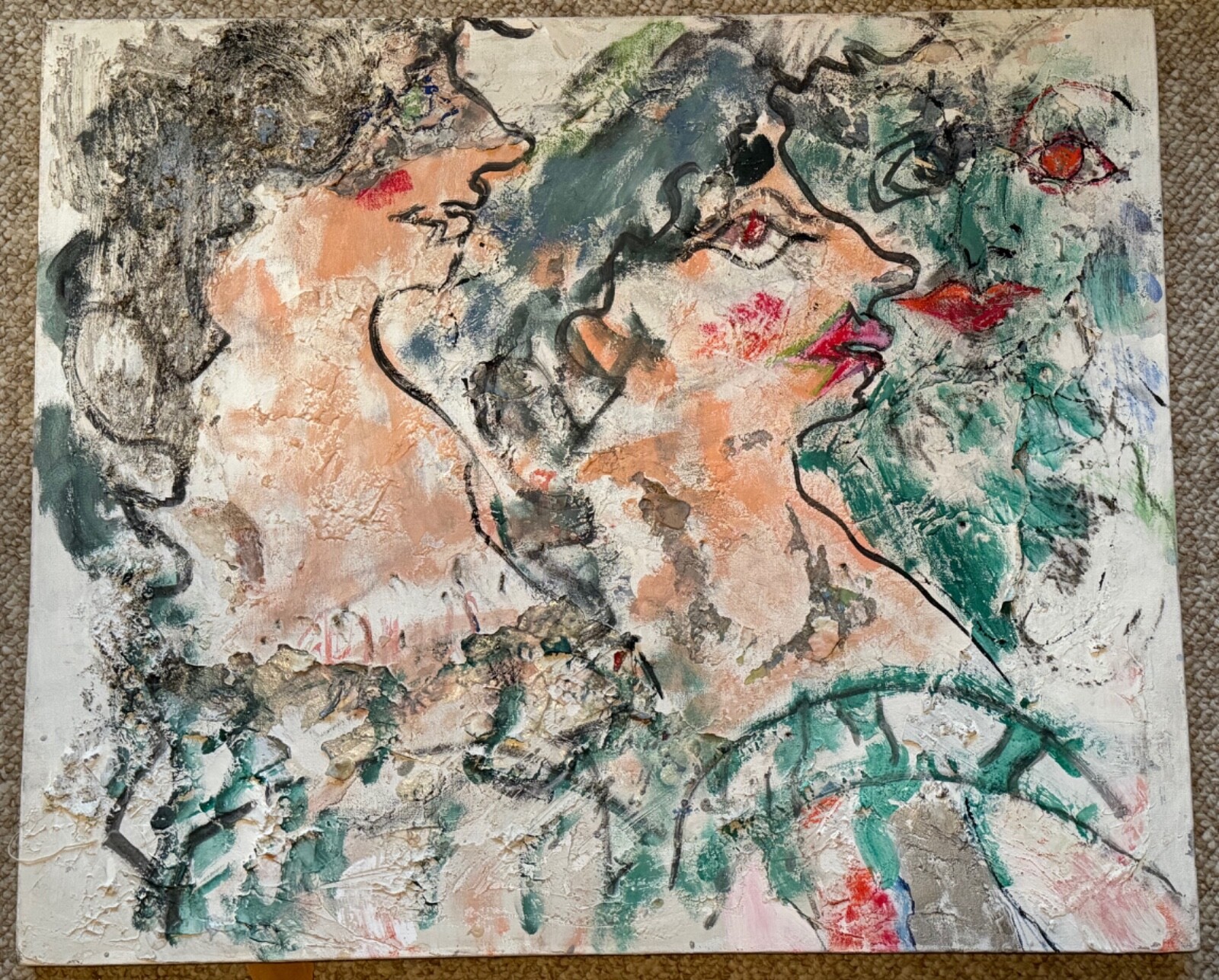 Textured Vintage Abstract Figural Painting Modern Art Wall Hanging Pollack #2