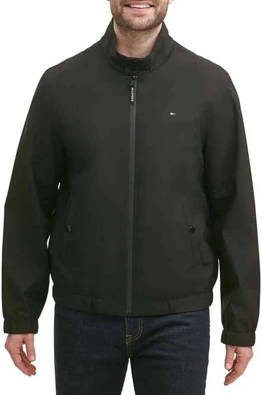 NEW Tommy Hilfiger Men's L Black Stretch Windbreaker Jacket Full Zip# L256