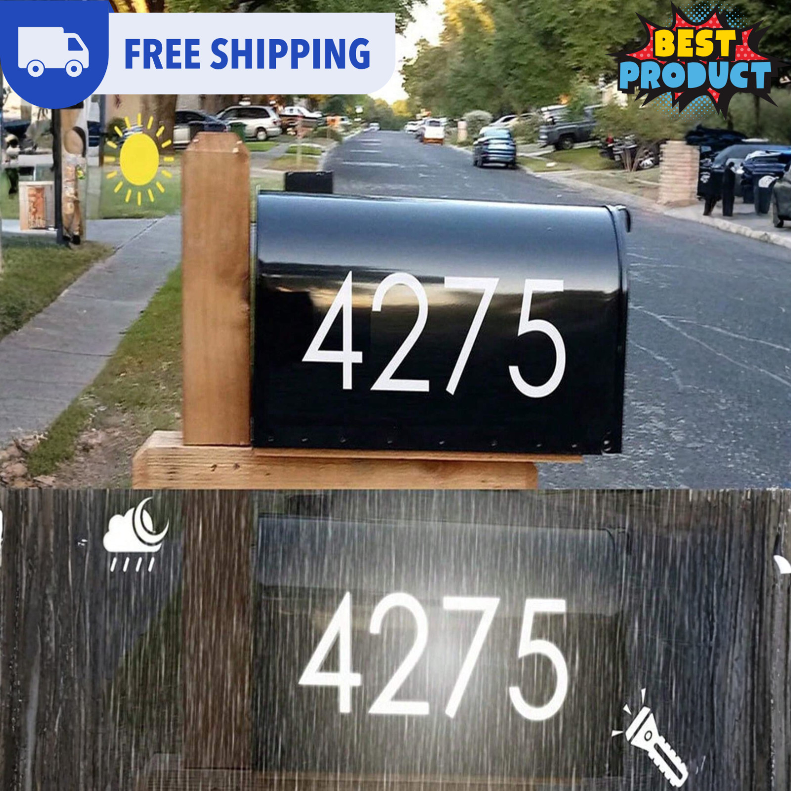 Super Reflective Mailbox Numbers Decal Address Sign House Number Vinyl Sticker