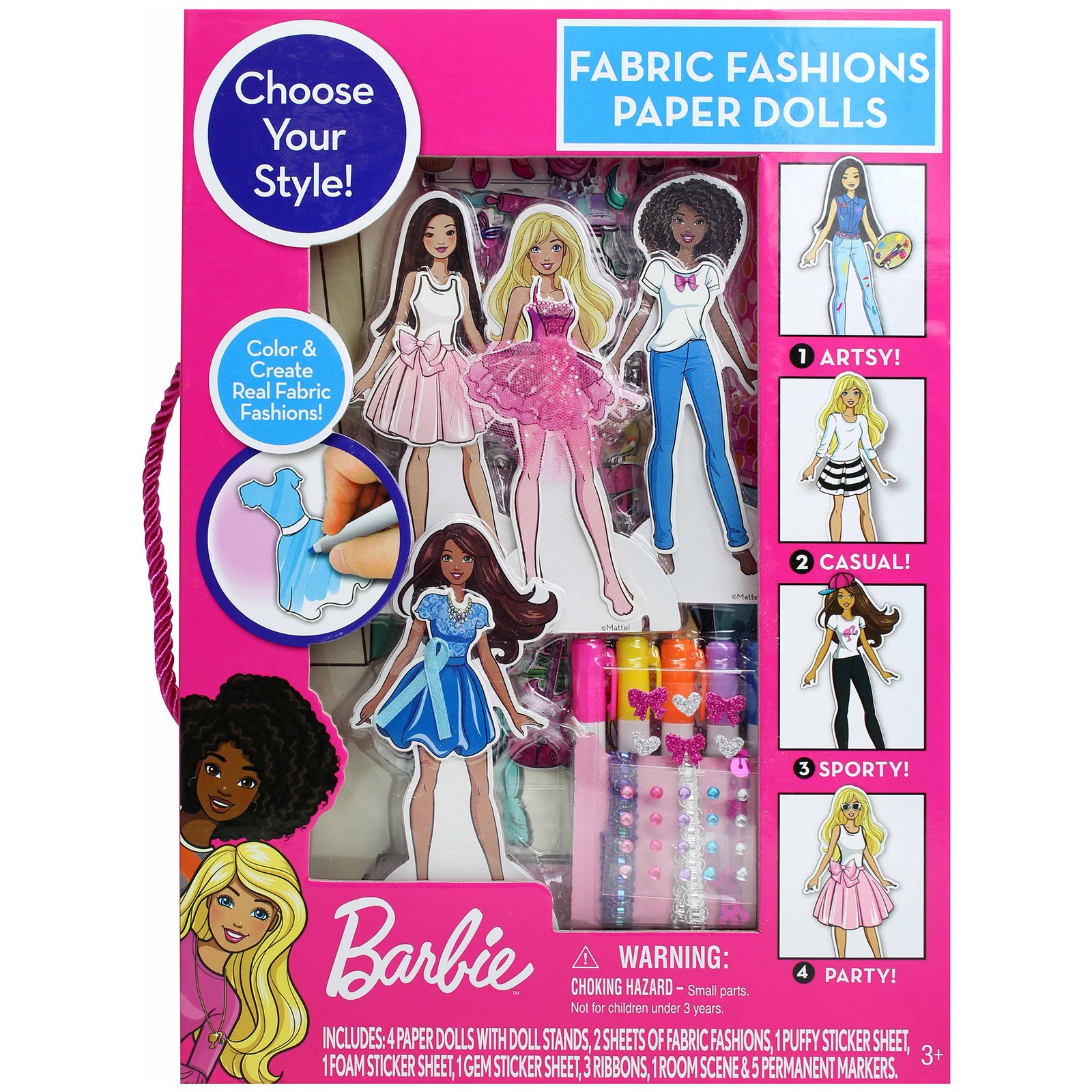 Barbie: Fabric Fashions Paper Dolls -  Design Playset, 4 Dolls & Stands, Kids 3+