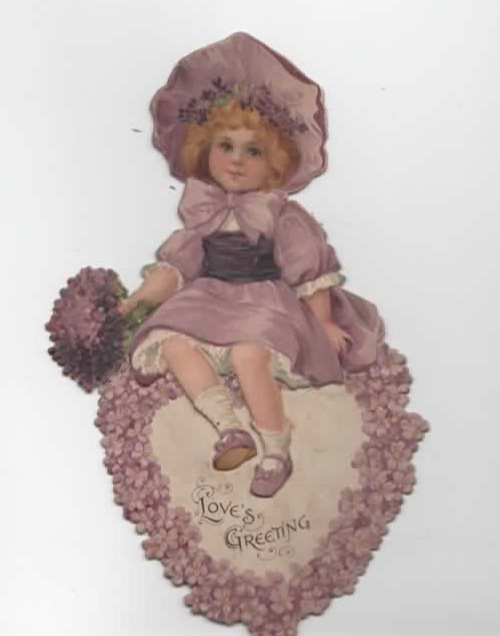 Valentine's Day card 1908 "Love's Greeting"  2-part  girl set on heart
