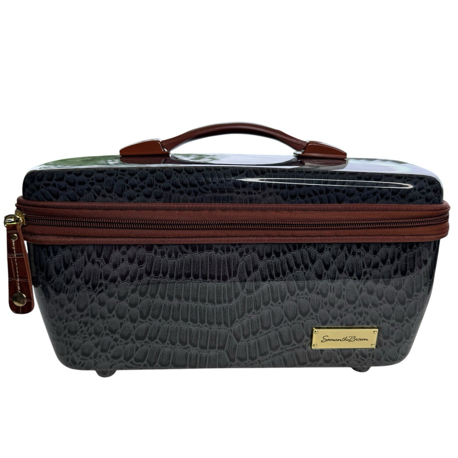 Samantha Brown Hard Train Case Zipper Makeup Vanity Carry On Gray