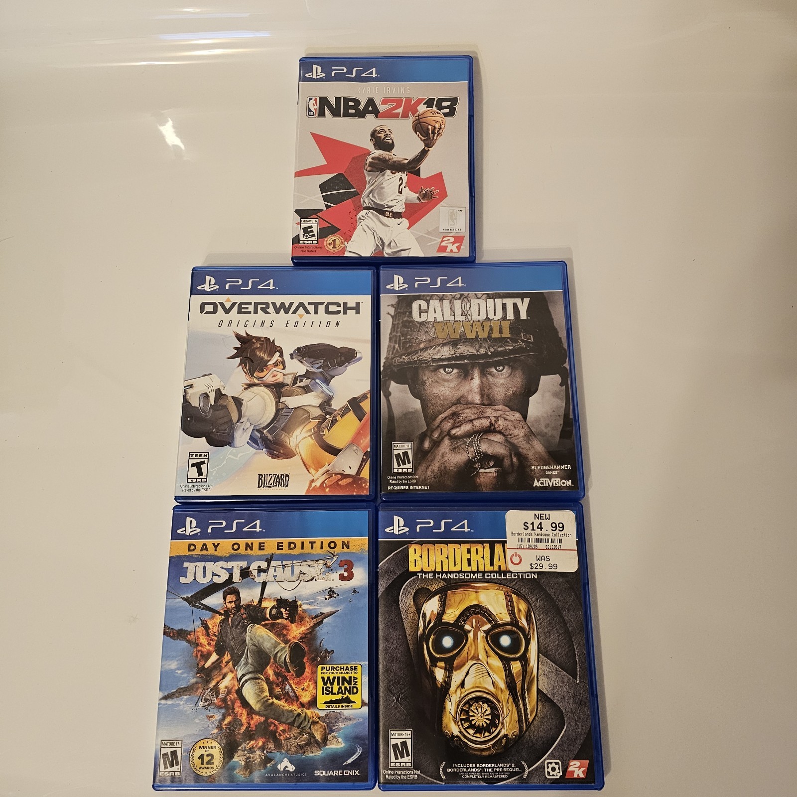 PS4 Game Lot: NBA 2K18, Overwatch, COD WWII, Just Cause 3, Borderlands