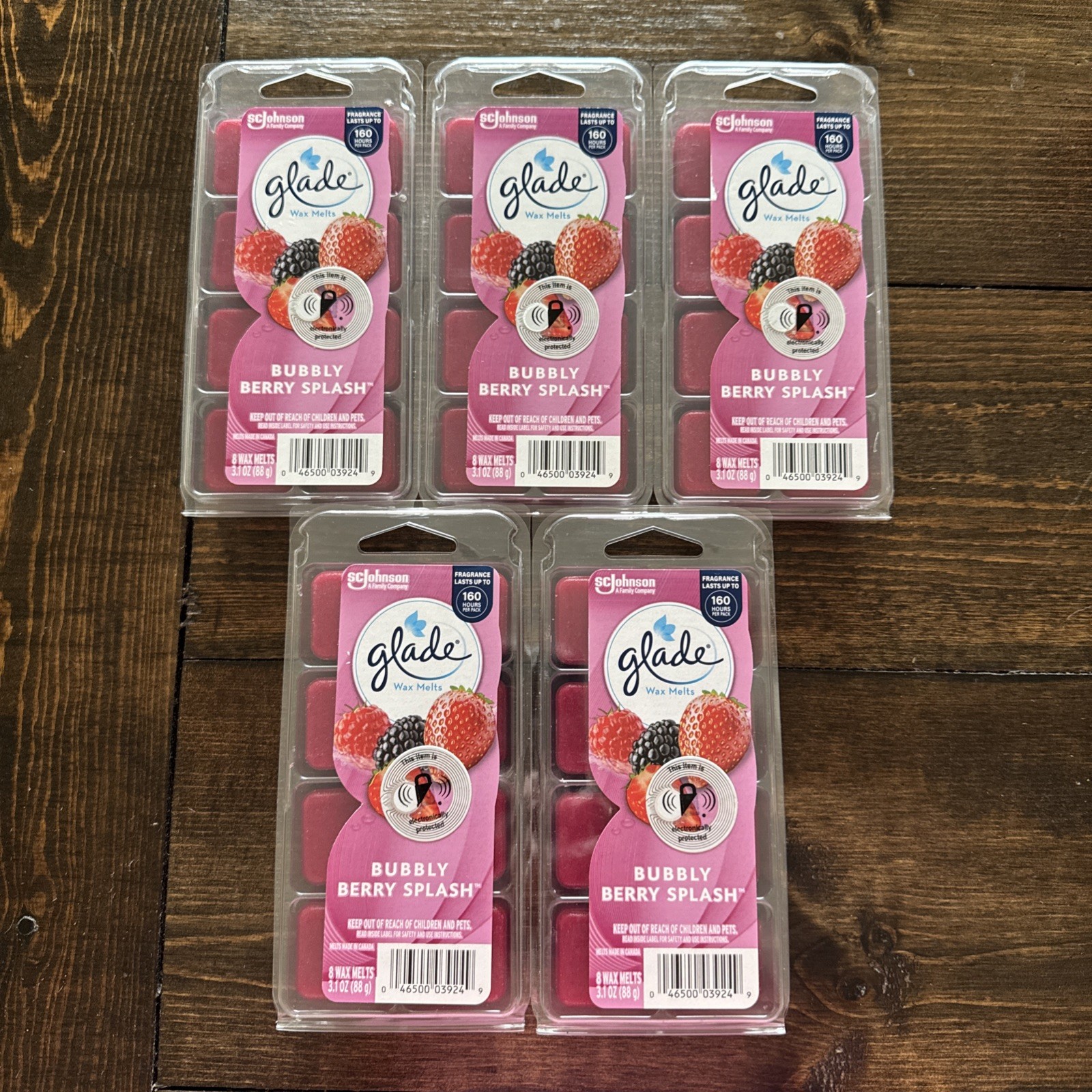 5 Pack Glade Wax Melts Bubbly Berry Splash 8 Melts per pack - 3.1oz EACH