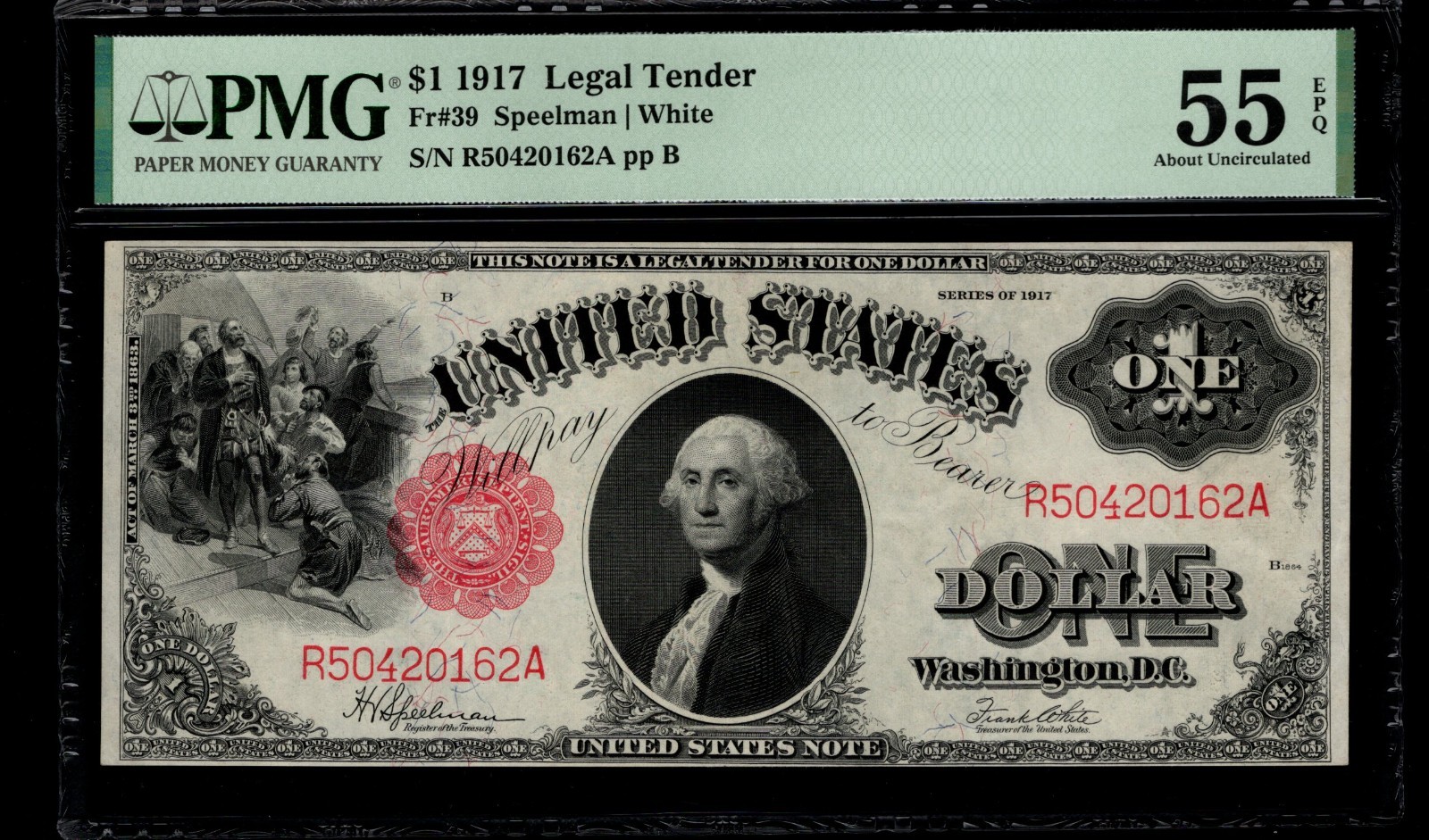 One Dollar Legal Tender PMG 55 EPQ FR 39 $1 1917 Saw Horse