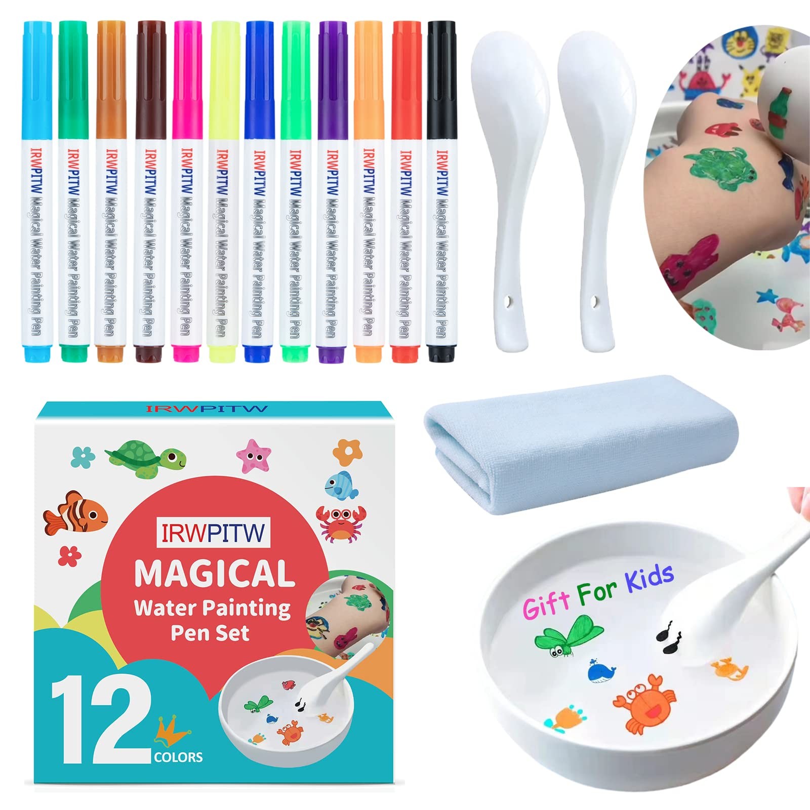 IRWPITW Magic Drawing Pen Bundle, 12 Colors Magical Water Painting Pens for Kids