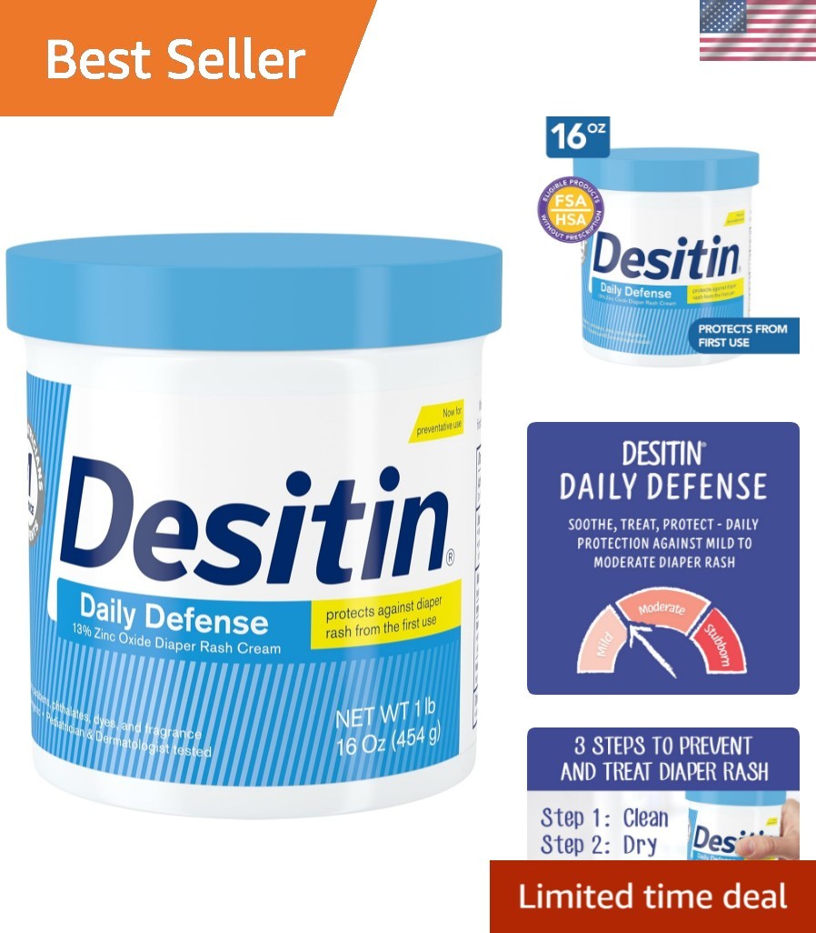 Daily Defense Baby Diaper Rash Cream with 13% Zinc Oxide, Barrier Cream to Tr...