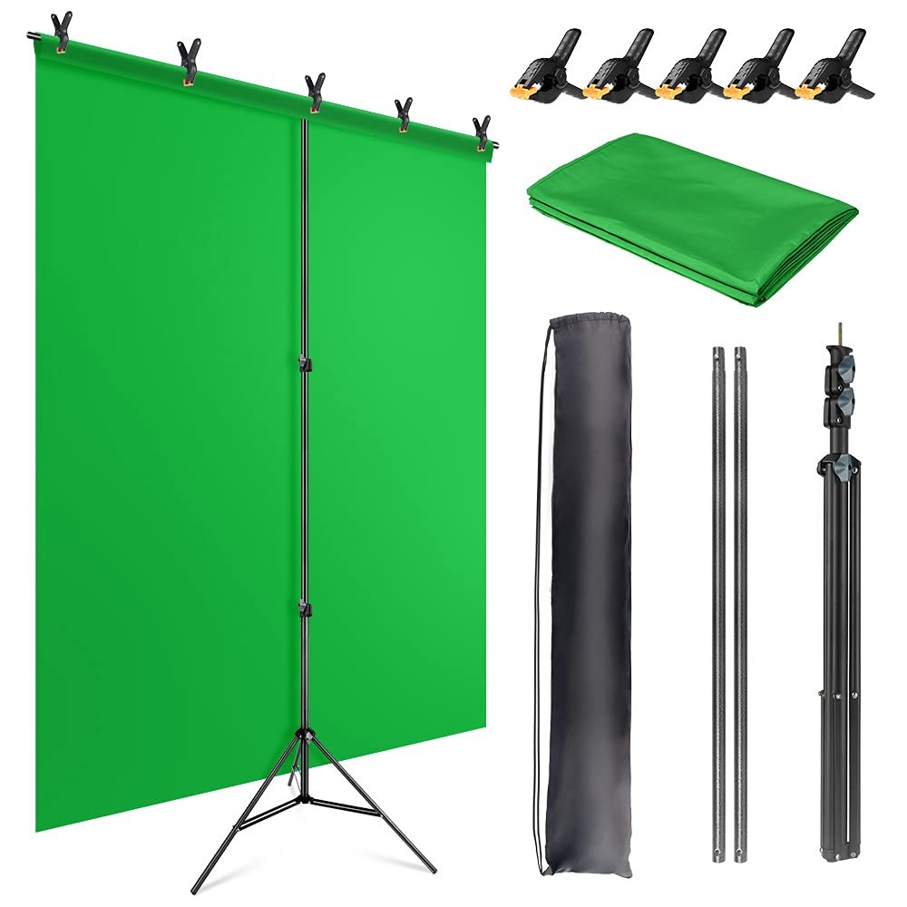 5x6.5ft green backdrop kit with t-shape stand portable green screen background